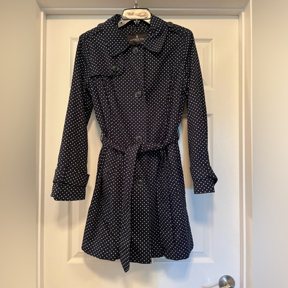 Anthropologie Trench coat London Fog Blue Long Sleeve Dress with Notched Collar